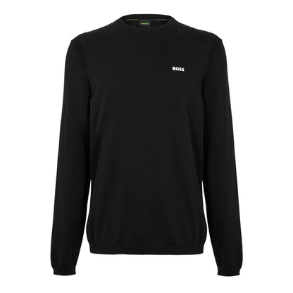 Black - Front - Boss Mens Embroidered Logo Crew Neck Jumper