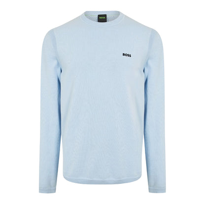 Blue - Front - Boss Mens Embroidered Logo Crew Neck Jumper