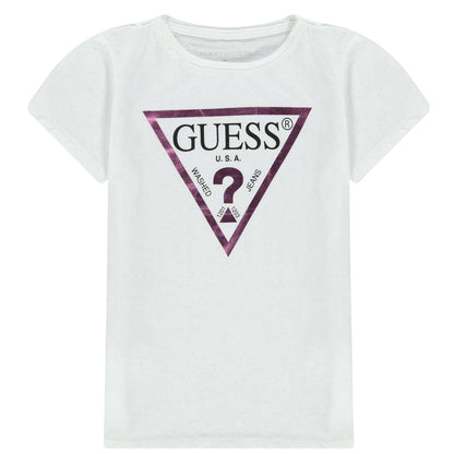 White - Front - Guess Girls Core Logo T-Shirt