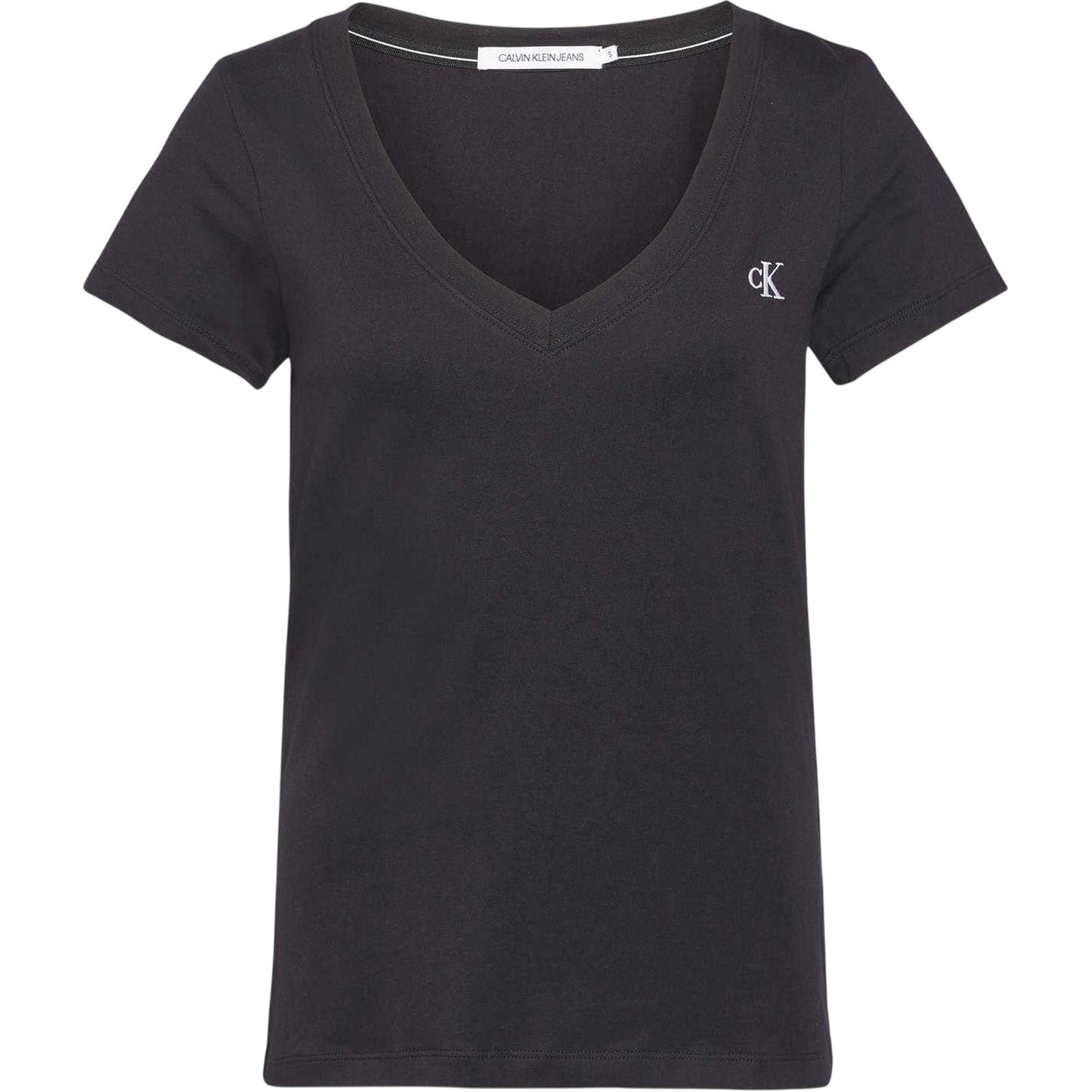 Black - Front - Calvin Klein Womens-Ladies Embroidered Stretch V Neck T-Shirt