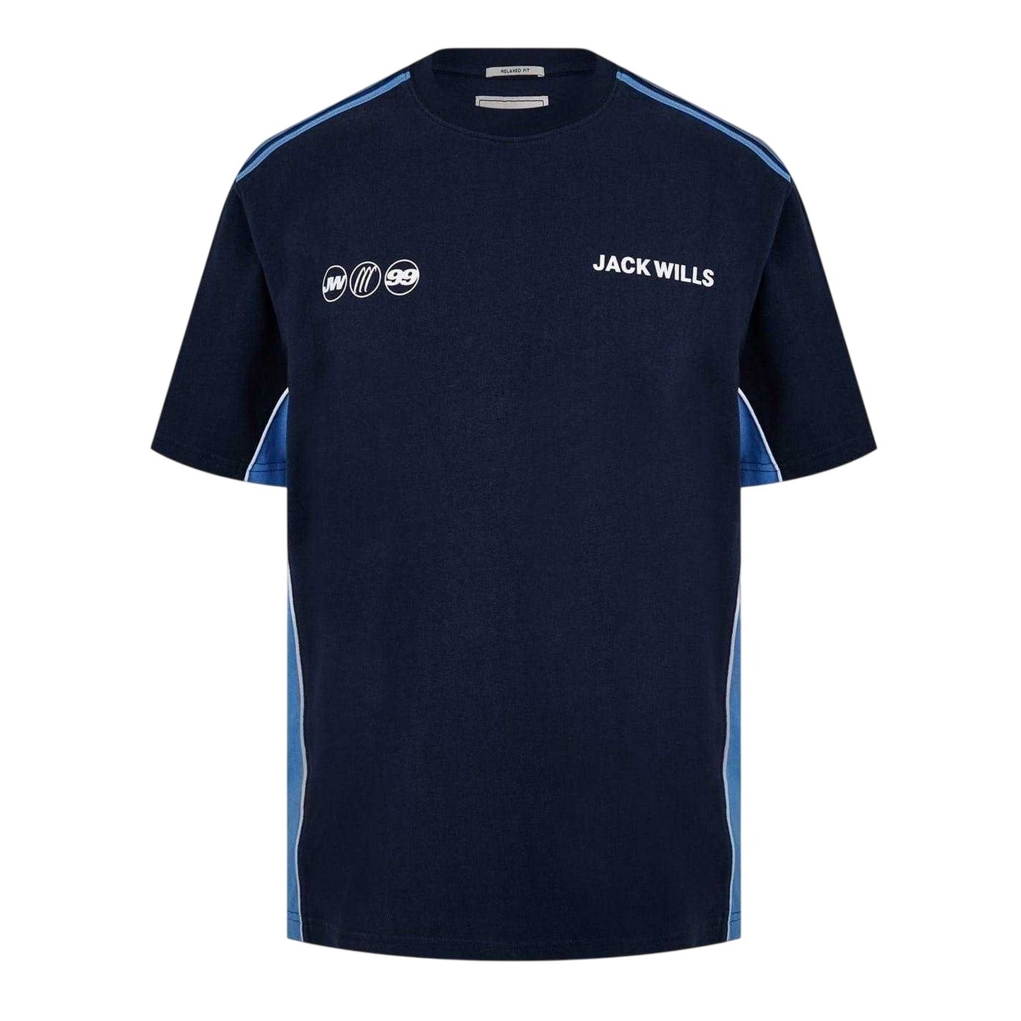 Navy-Sky - Front - Jack Wills Mens Retro Crew Neck Regular T-Shirt