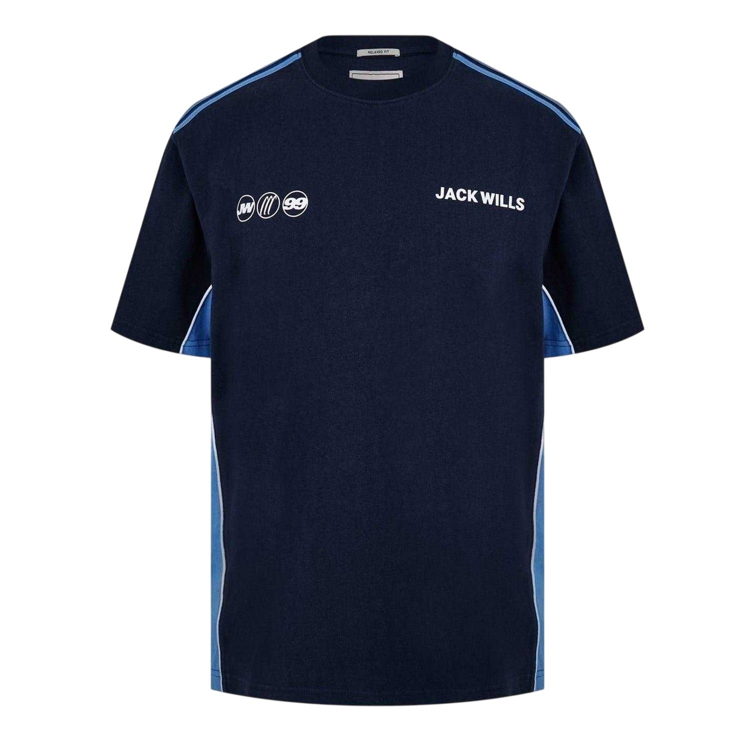 Navy-Sky - Front - Jack Wills Mens Retro Crew Neck Regular T-Shirt