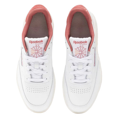White-Pink - Side - Reebok Womens-Ladies Club C Leather Platform Trainers