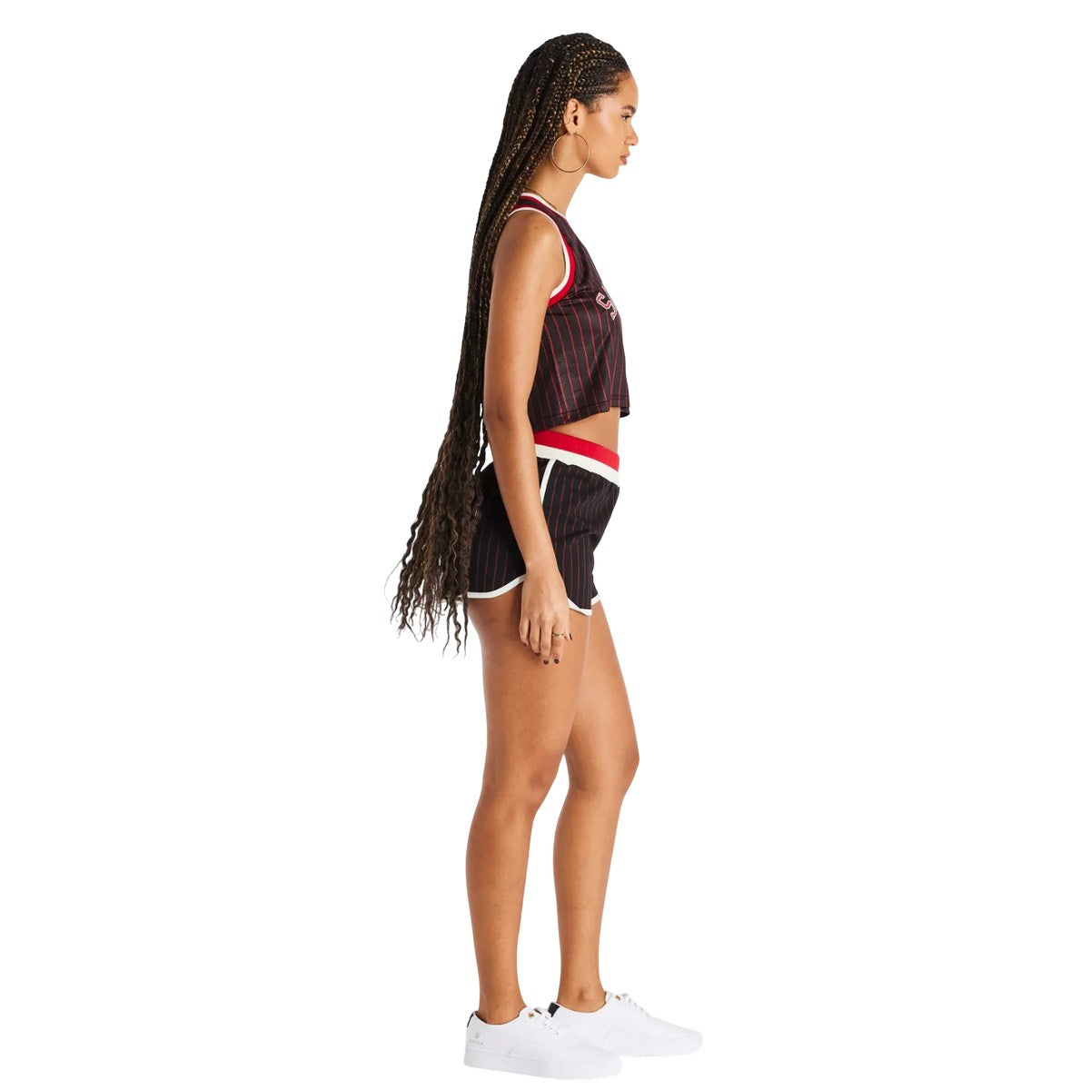 Black-Red - Side - SikSilk Womens-Ladies Cropped Basketball Vest Top