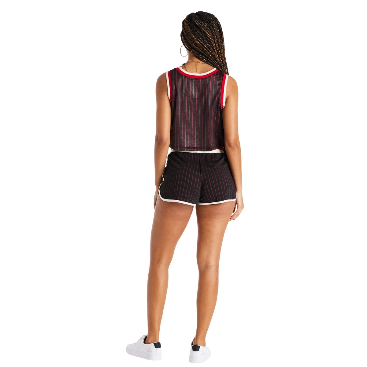 Black-Red - Back - SikSilk Womens-Ladies Cropped Basketball Vest Top