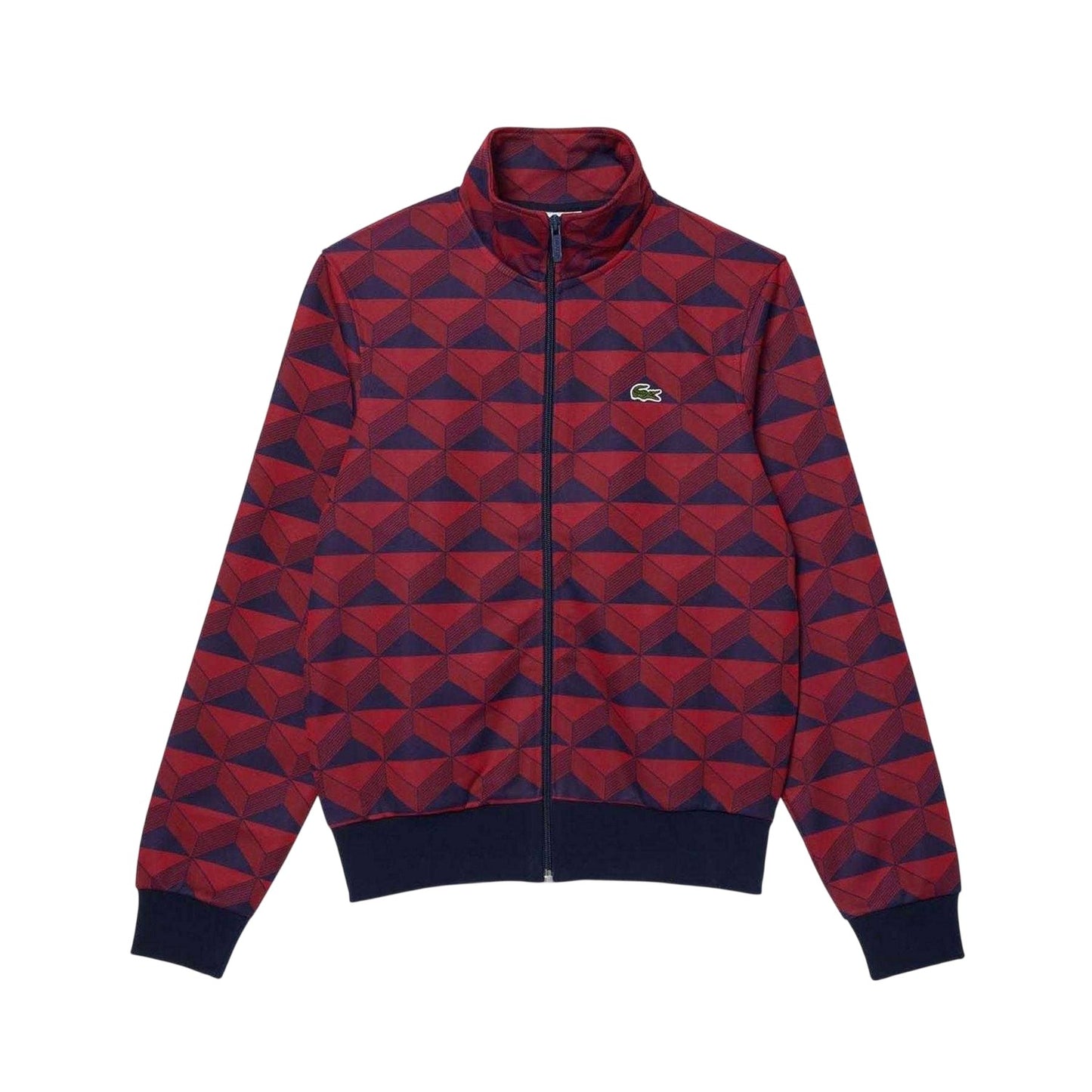 Red-Black Print - Front - Lacoste Mens Robert George Motif Jacquard Full Zip Sweatshirt