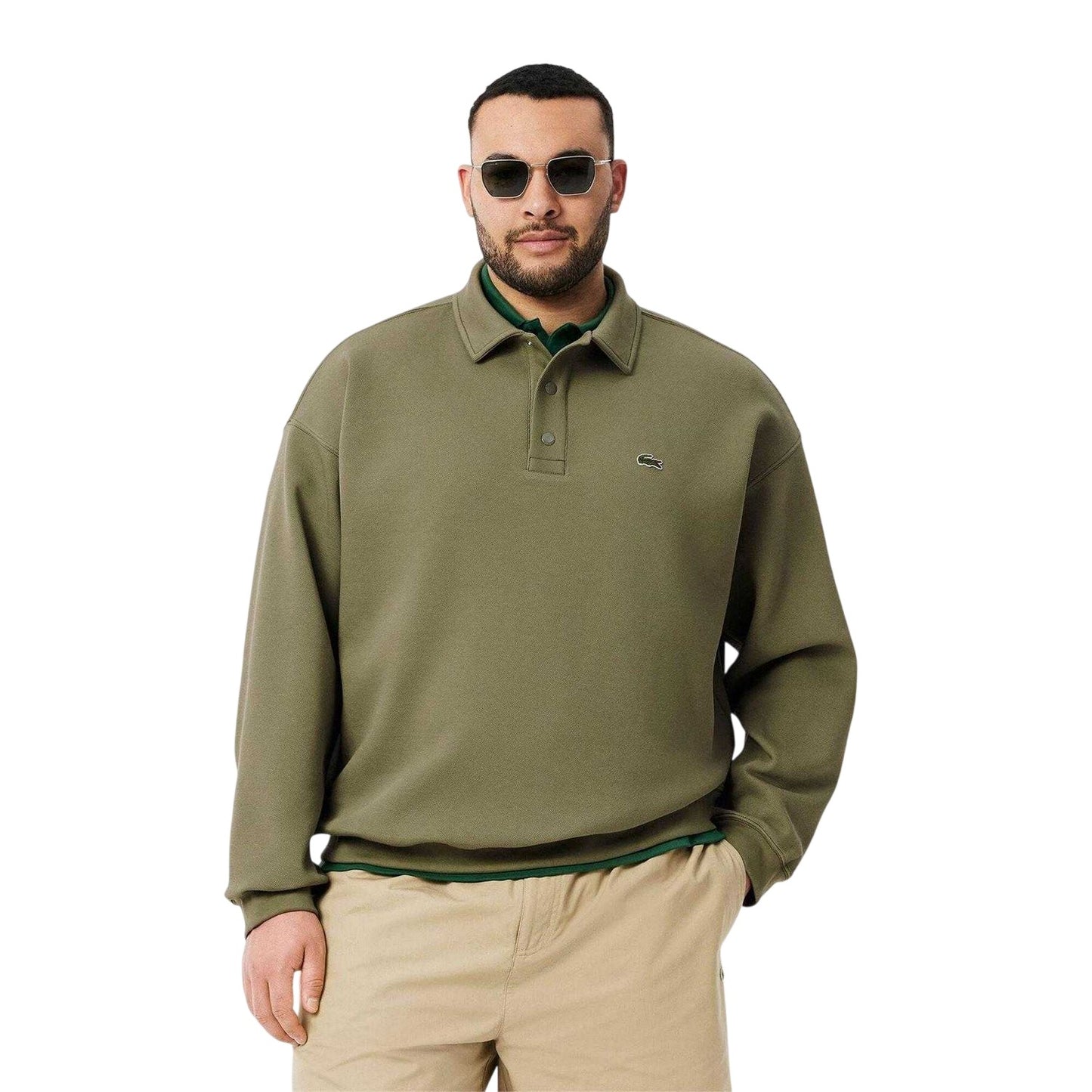 Green - Side - Lacoste Mens Pique Loose Fit Polo Sweatshirt