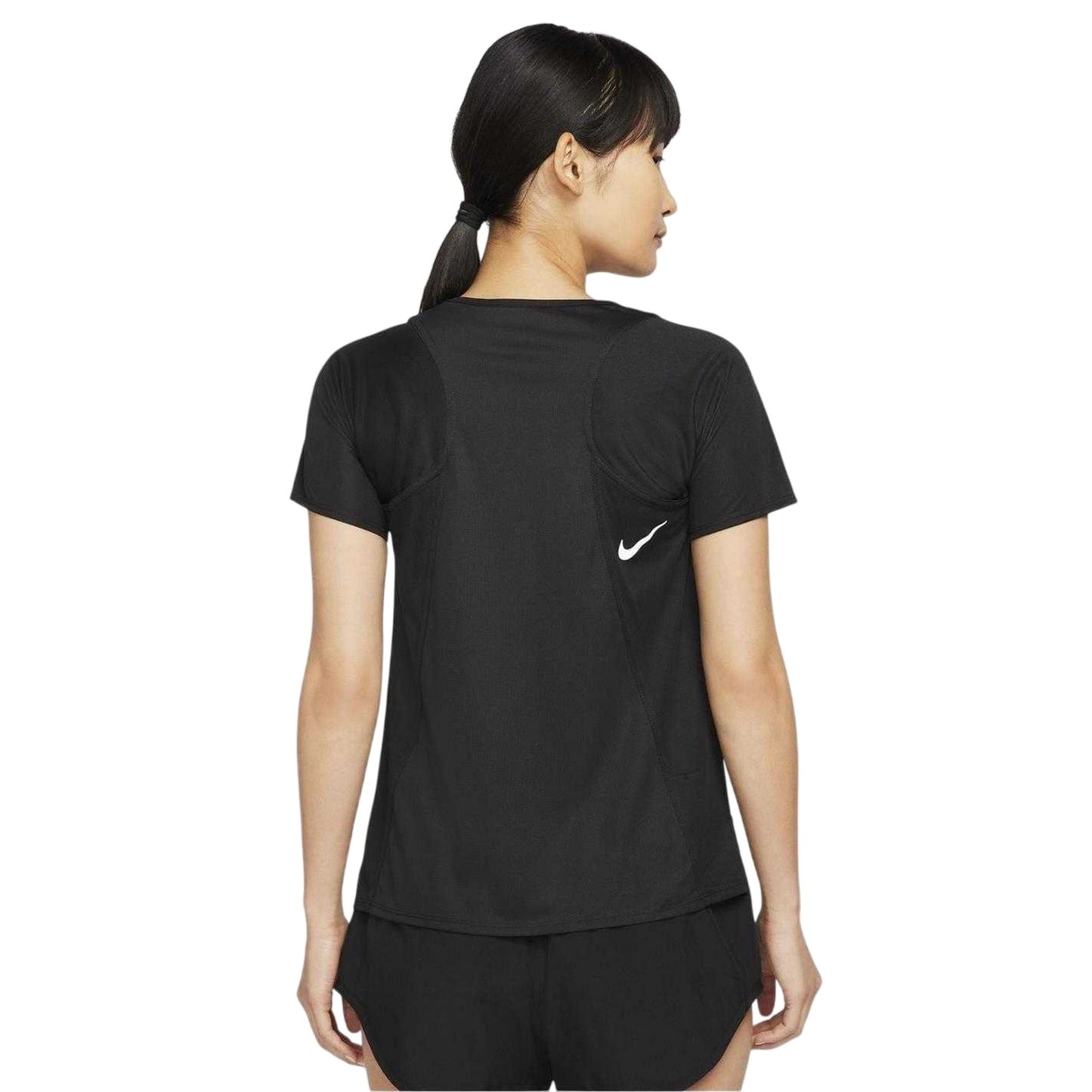 Black - Back - Nike Womens-Ladies Dri-FIT Short-Sleeved Racing Top