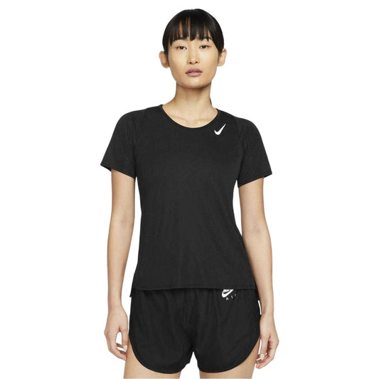 Black - Front - Nike Womens-Ladies Dri-FIT Short-Sleeved Racing Top