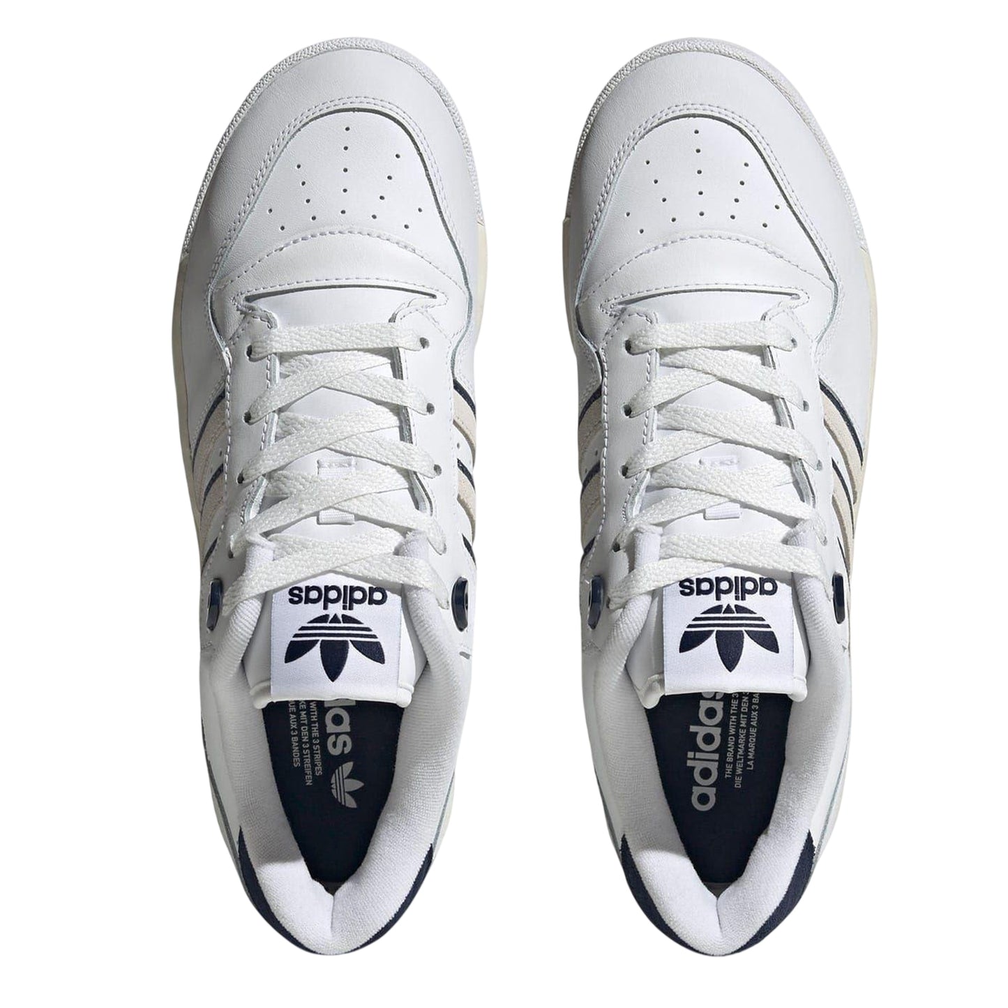 White - Lifestyle - Adidas Mens Rivalry 3 Stripes Leather Lace Up Flat Trainers