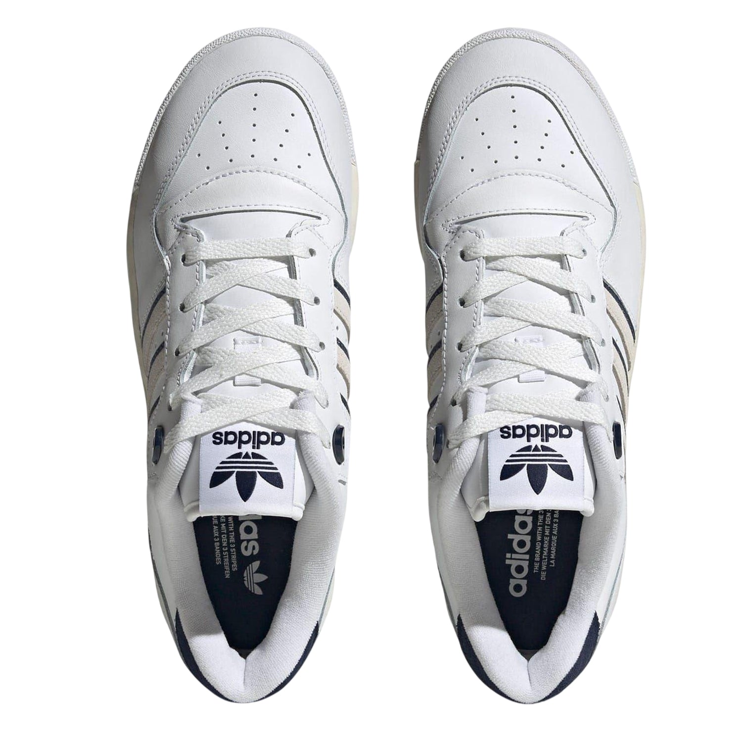 White - Lifestyle - Adidas Mens Rivalry 3 Stripes Leather Lace Up Flat Trainers