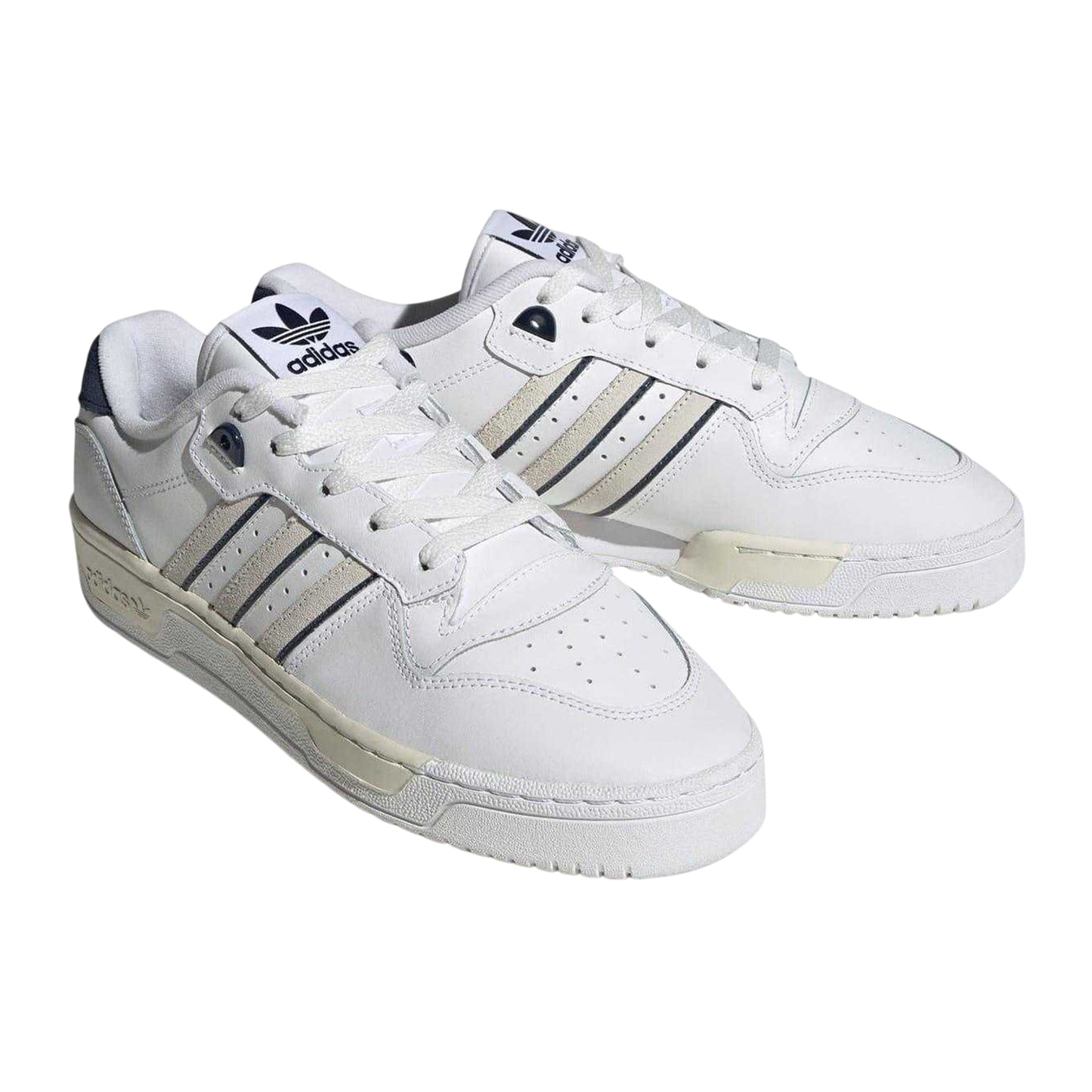 White - Pack Shot - Adidas Mens Rivalry 3 Stripes Leather Lace Up Flat Trainers