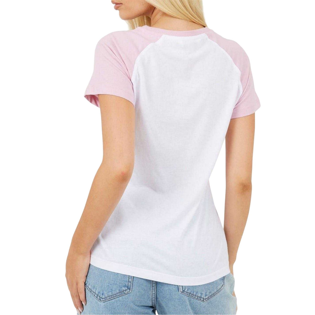 White-Lilac - Back - Brave Soul Womens-Ladies Lettering Contrast Sleeves T-Shirt