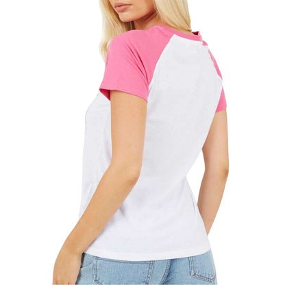 White-Coral - Back - Brave Soul Womens-Ladies Lettering Contrast Sleeves T-Shirt