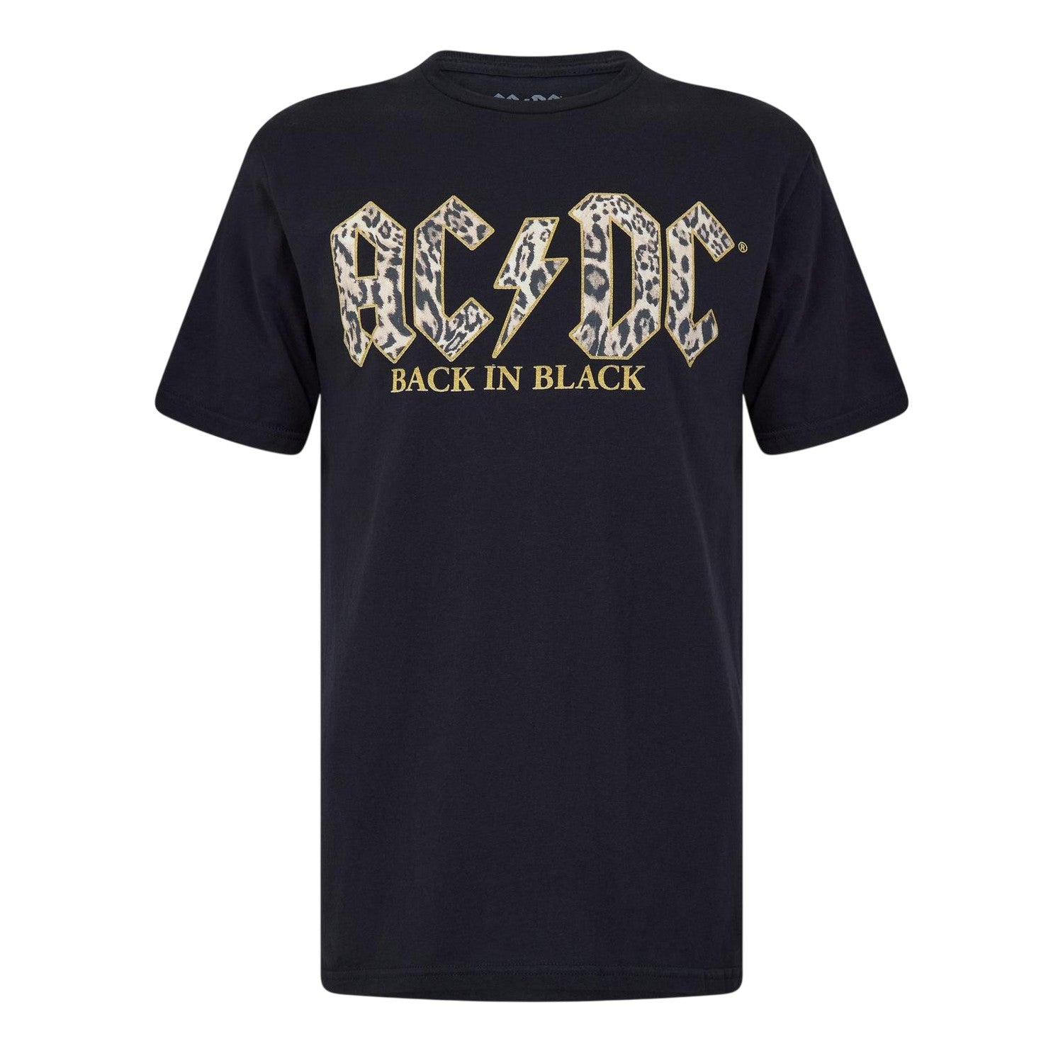 Black - Front - AC-DC Womens-Ladies Back In Black Leopard Print T-Shirt