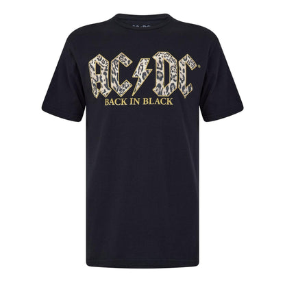 Black - Front - AC-DC Womens-Ladies Back In Black Leopard Print T-Shirt