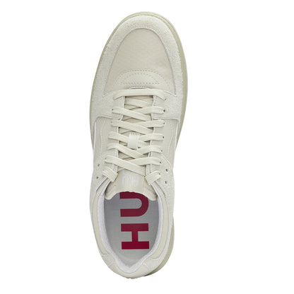 Light Beige - Side - Hugo Mens Leather Low Tennis Trainers