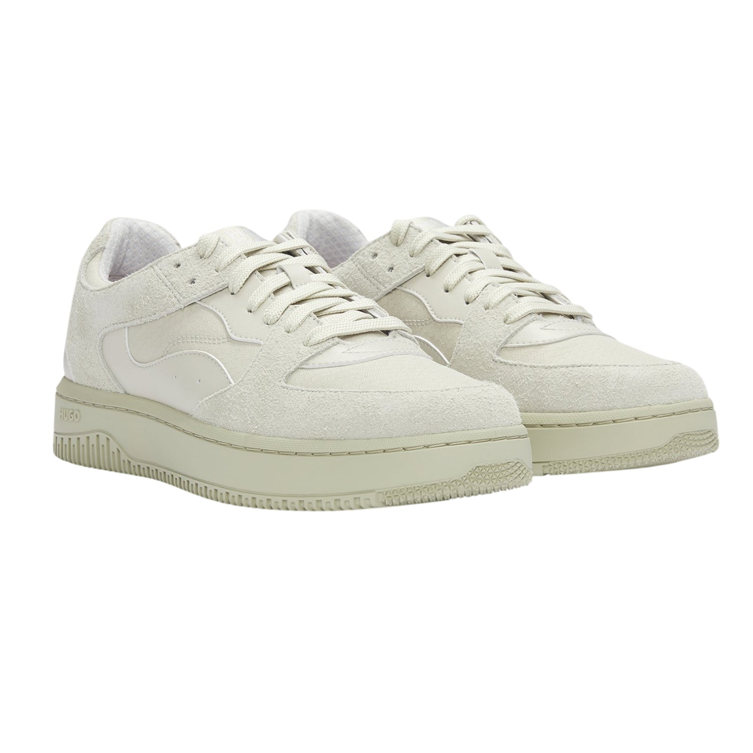 Light Beige - Pack Shot - Hugo Mens Leather Low Tennis Trainers