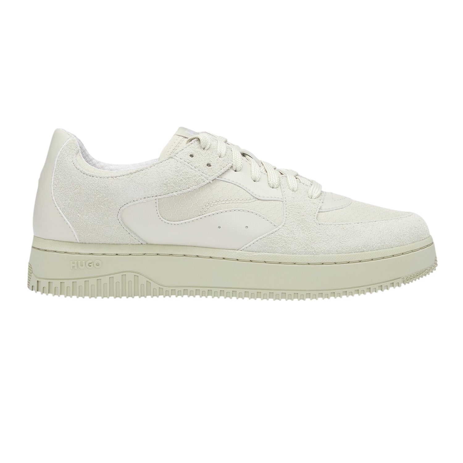 Light Beige - Front - Hugo Mens Leather Low Tennis Trainers