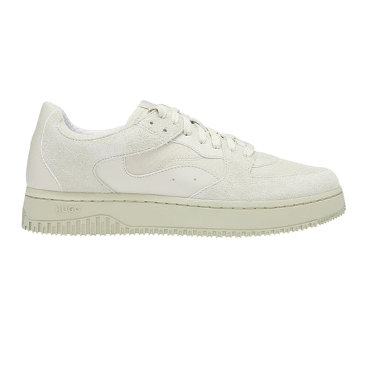 Light Beige - Front - Hugo Mens Leather Low Tennis Trainers