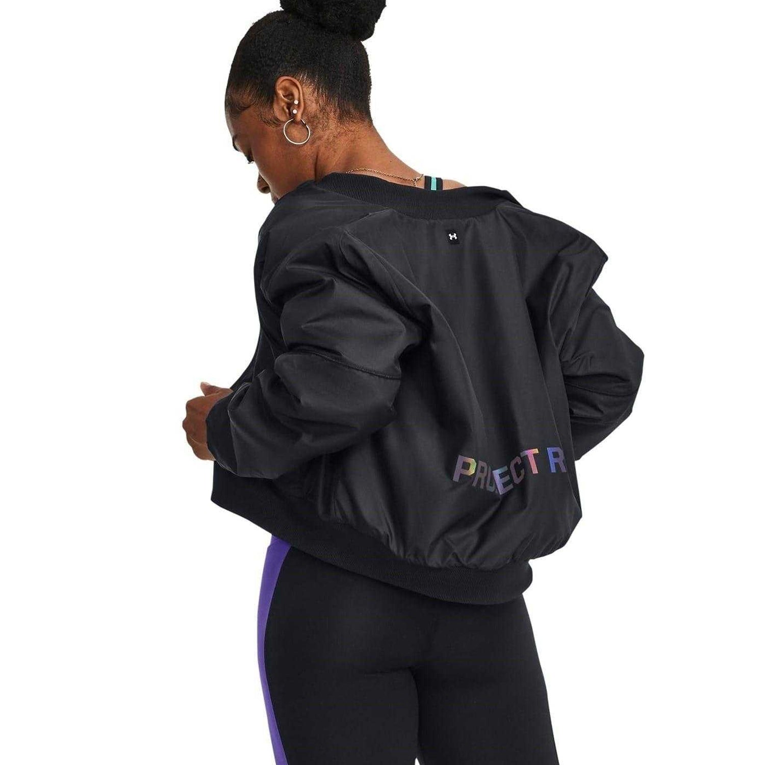 Black - Back - Under Armour Womens-Ladies Collared Relaxed Fit Bomber Jacket