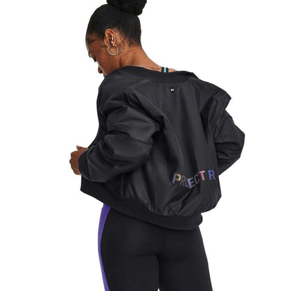 Black - Back - Under Armour Womens-Ladies Collared Relaxed Fit Bomber Jacket