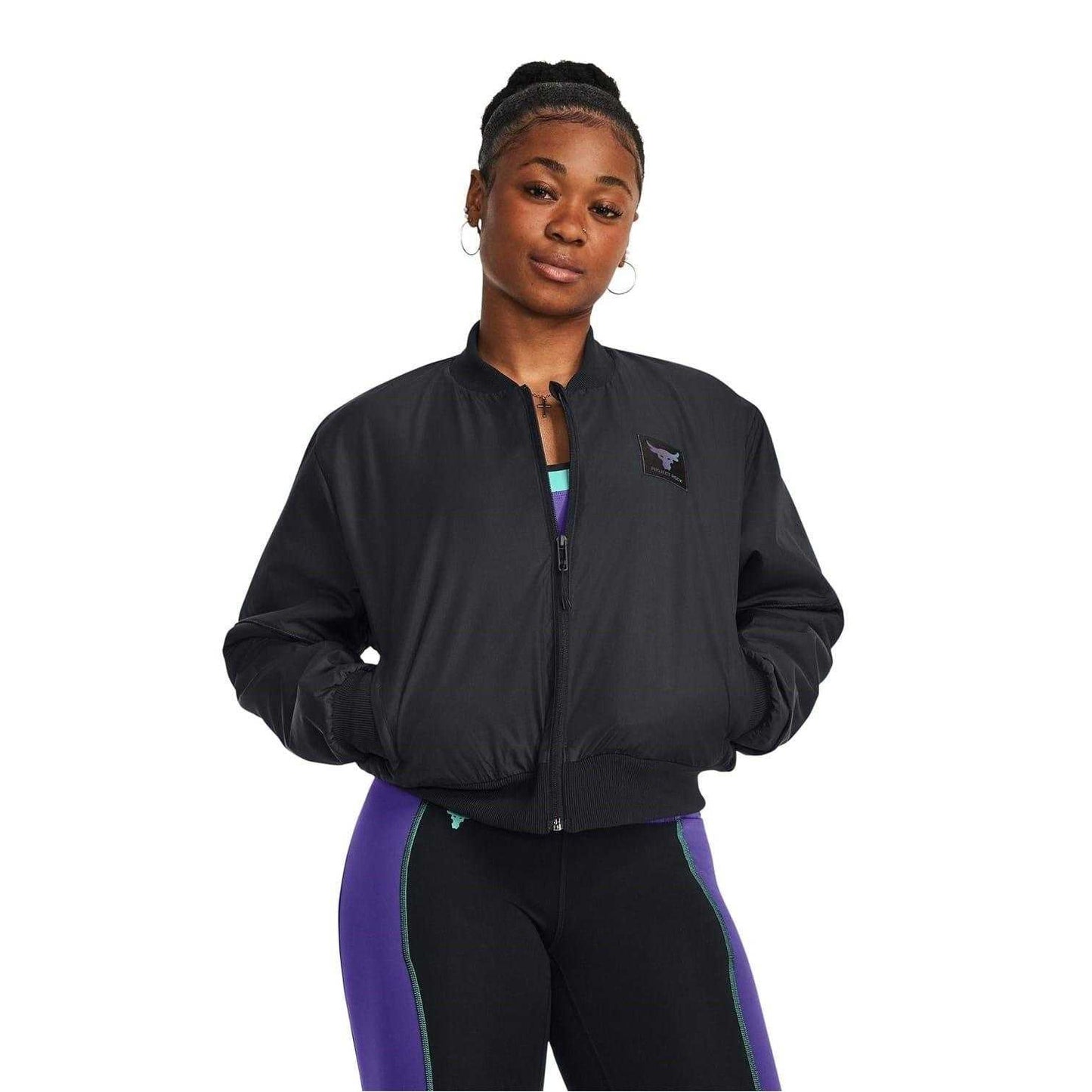 Black - Side - Under Armour Womens-Ladies Collared Relaxed Fit Bomber Jacket