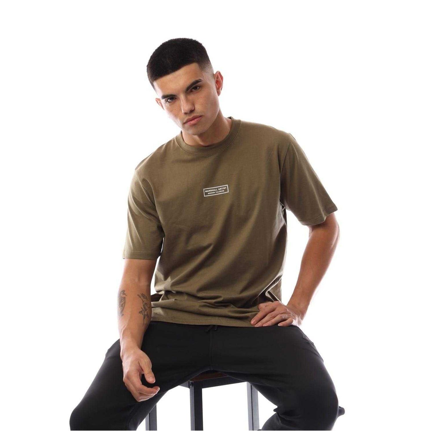 Khaki - Side - Marshall Artist Mens Logo Crew Neck T-Shirt