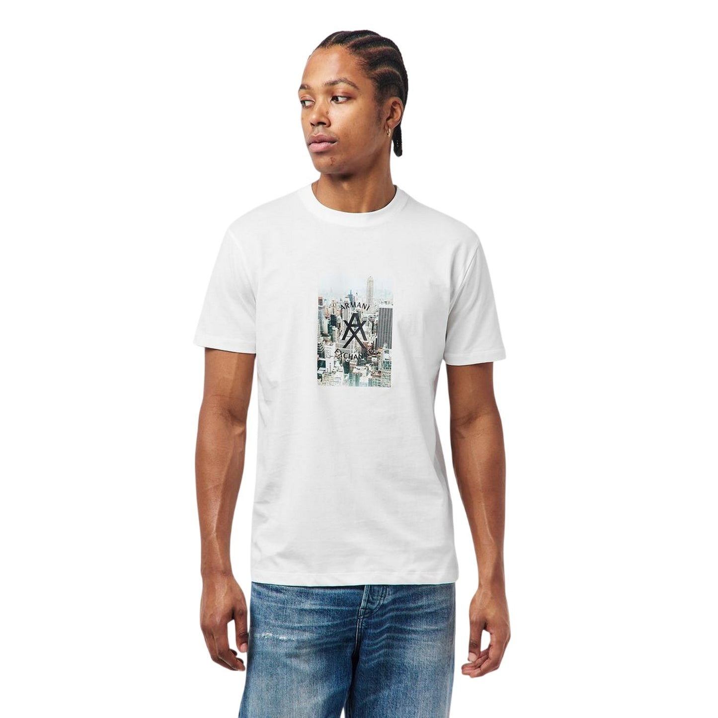 Off White - Side - Armani Exchange Mens Skyline Crew Neck T-Shirt