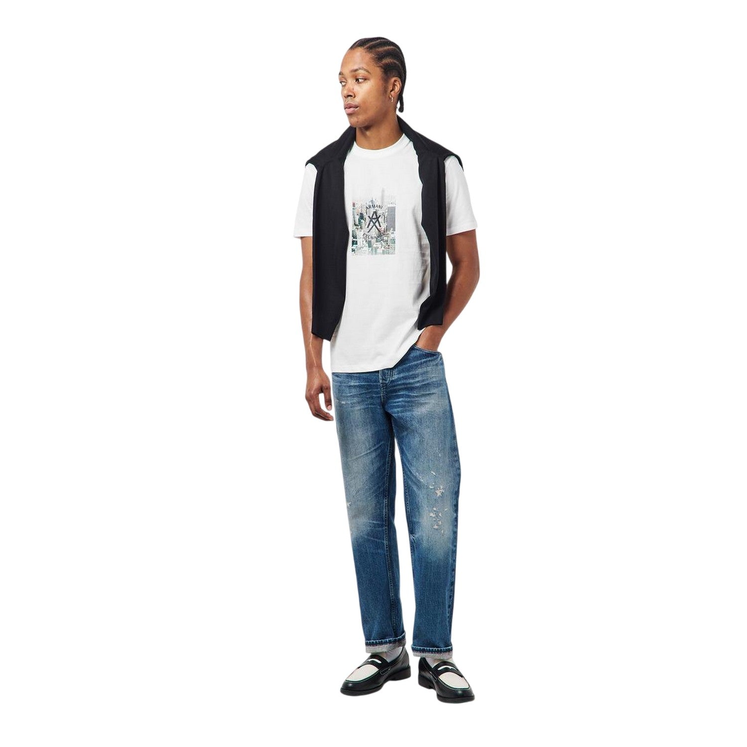 Off White - Lifestyle - Armani Exchange Mens Skyline Crew Neck T-Shirt