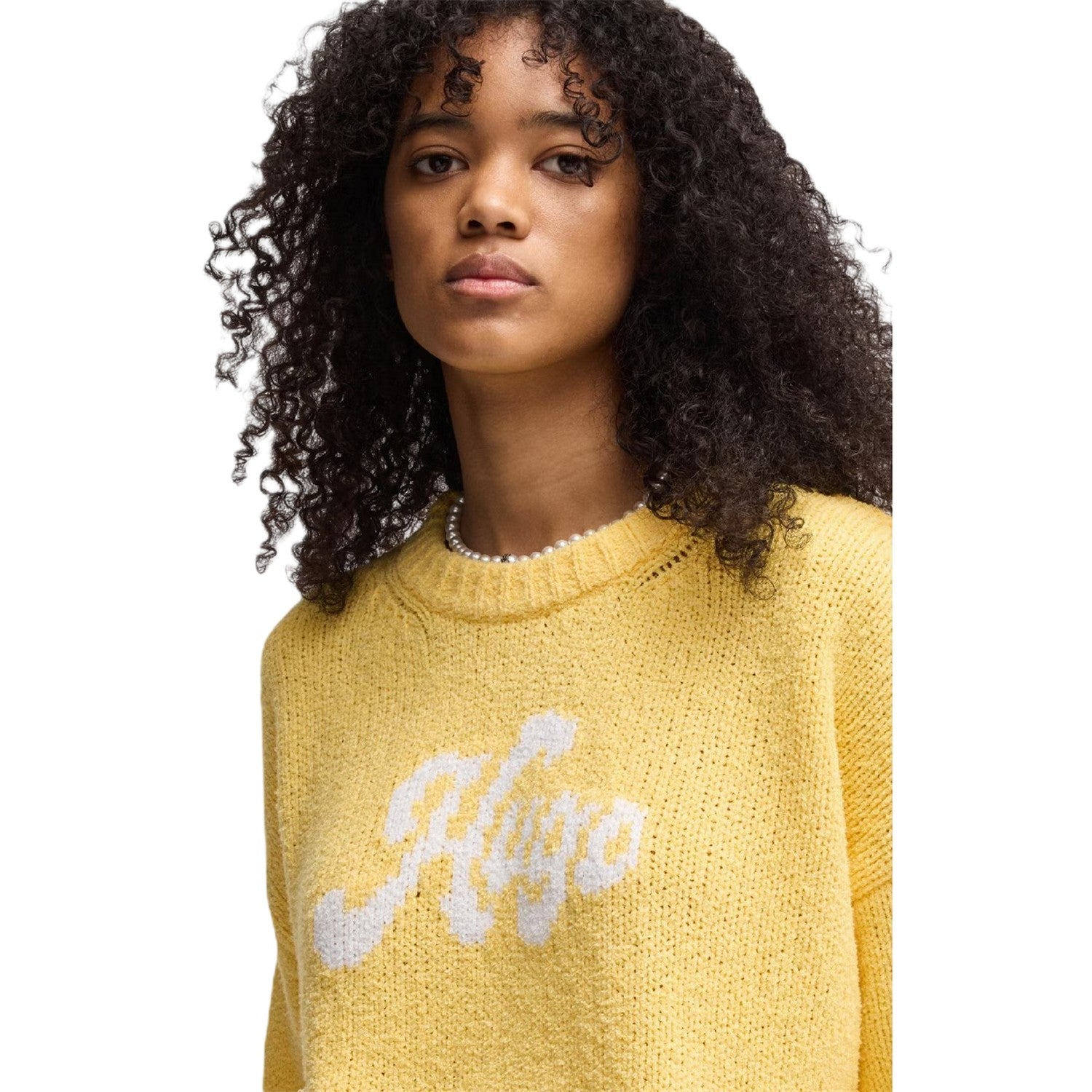 Yellow - Side - Hugo Womens-Ladies Sareedi Lettering Oversized Sweatshirt