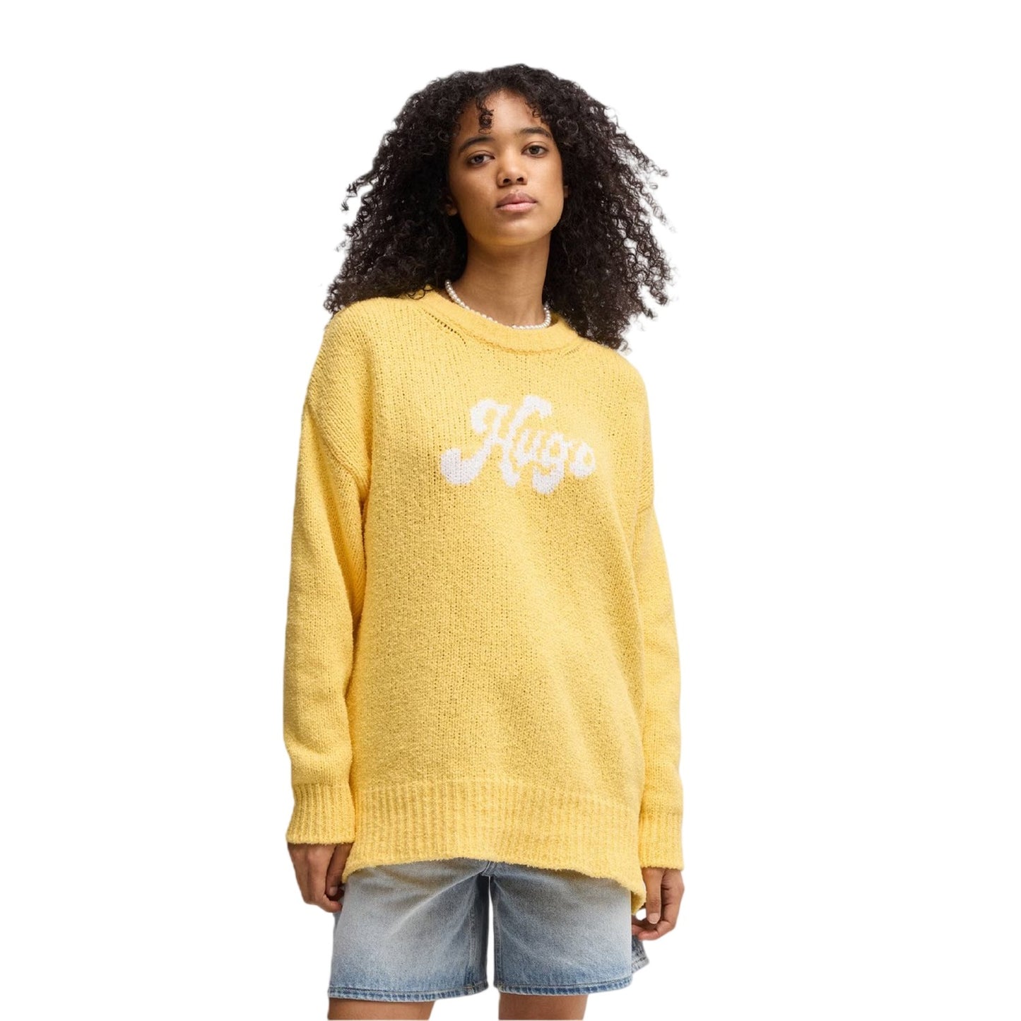 Yellow - Front - Hugo Womens-Ladies Sareedi Lettering Oversized Sweatshirt