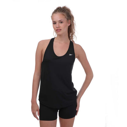 Black - Pack Shot - Reebok Womens-Ladies Mesh Back Workout Tank Top