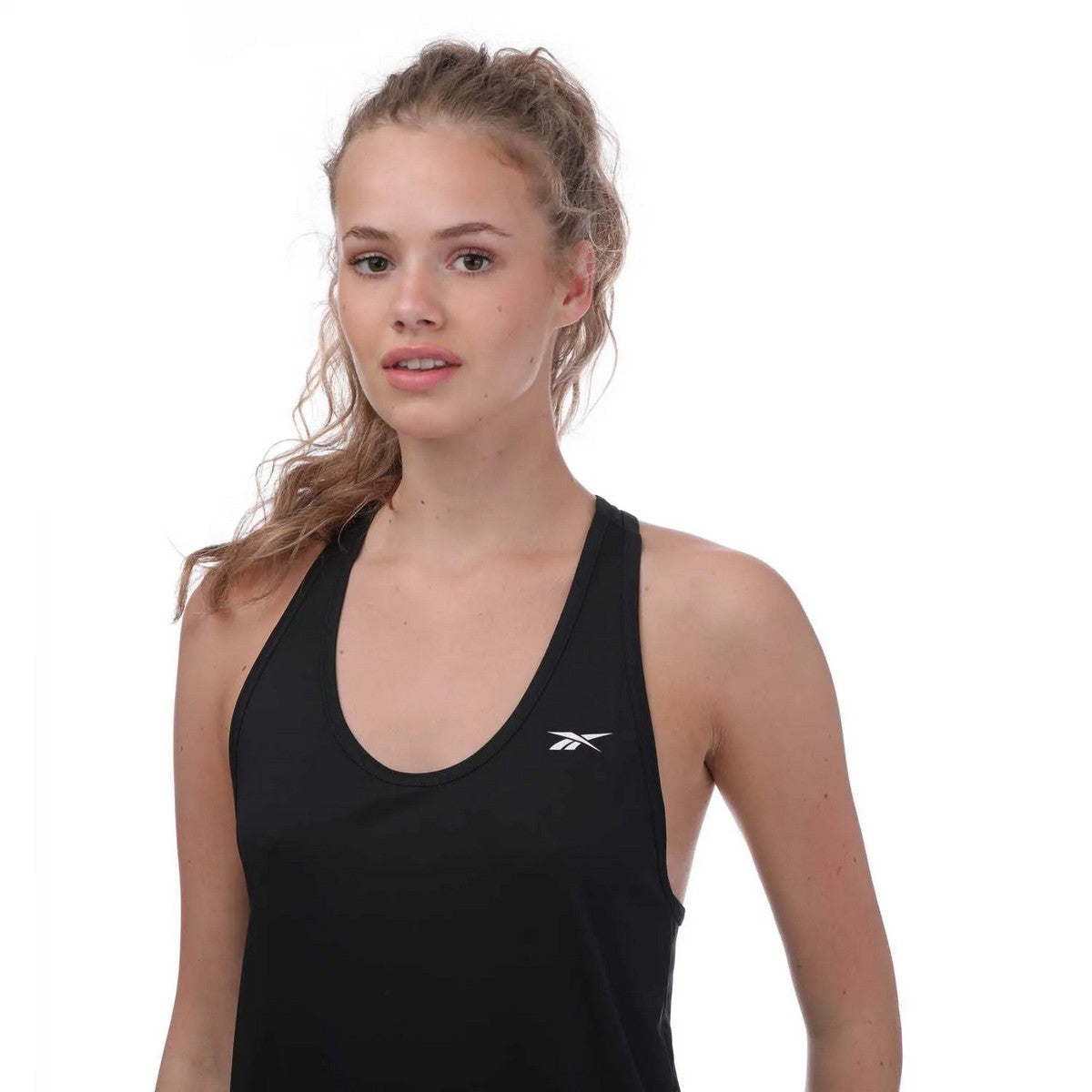 Black - Side - Reebok Womens-Ladies Mesh Back Workout Tank Top
