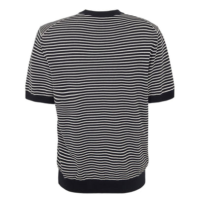 Dark Blue - Back - Boss Mens Kanache Striped Crew Neck Short-Sleeved Sweatshirt