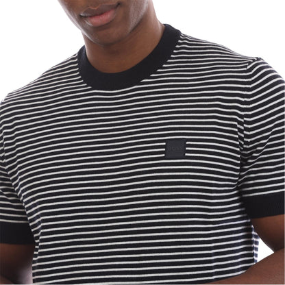 Dark Blue - Side - Boss Mens Kanache Striped Crew Neck Short-Sleeved Sweatshirt