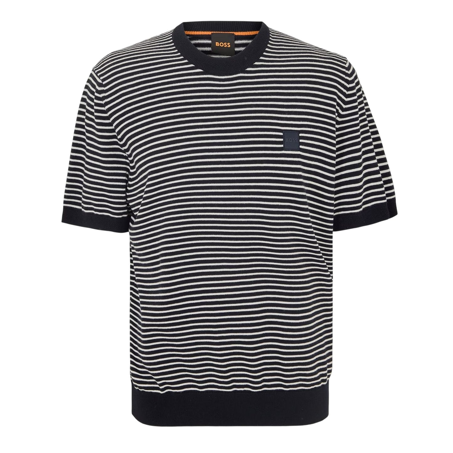 Dark Blue - Front - Boss Mens Kanache Striped Crew Neck Short-Sleeved Sweatshirt