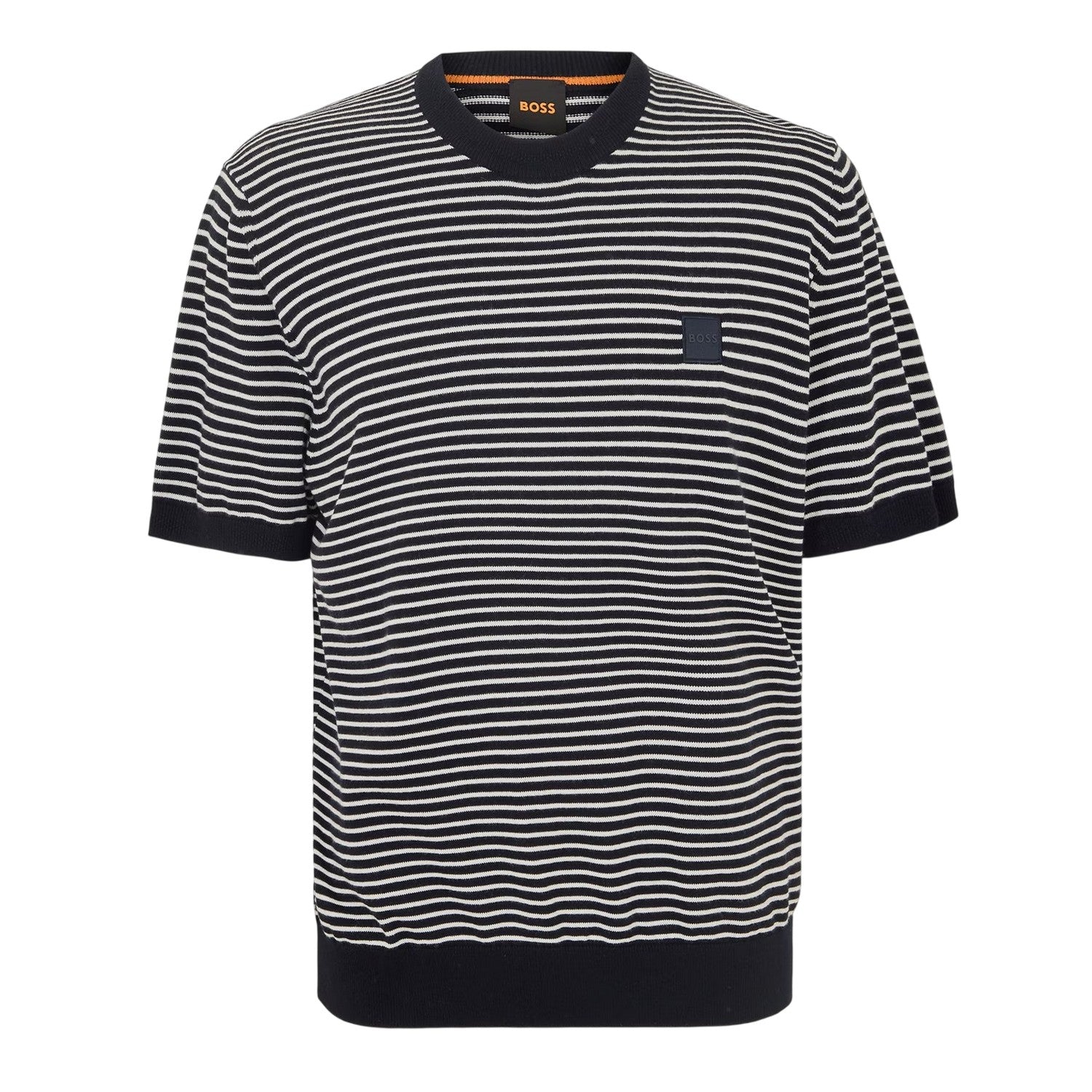 Dark Blue - Front - Boss Mens Kanache Striped Crew Neck Short-Sleeved Sweatshirt