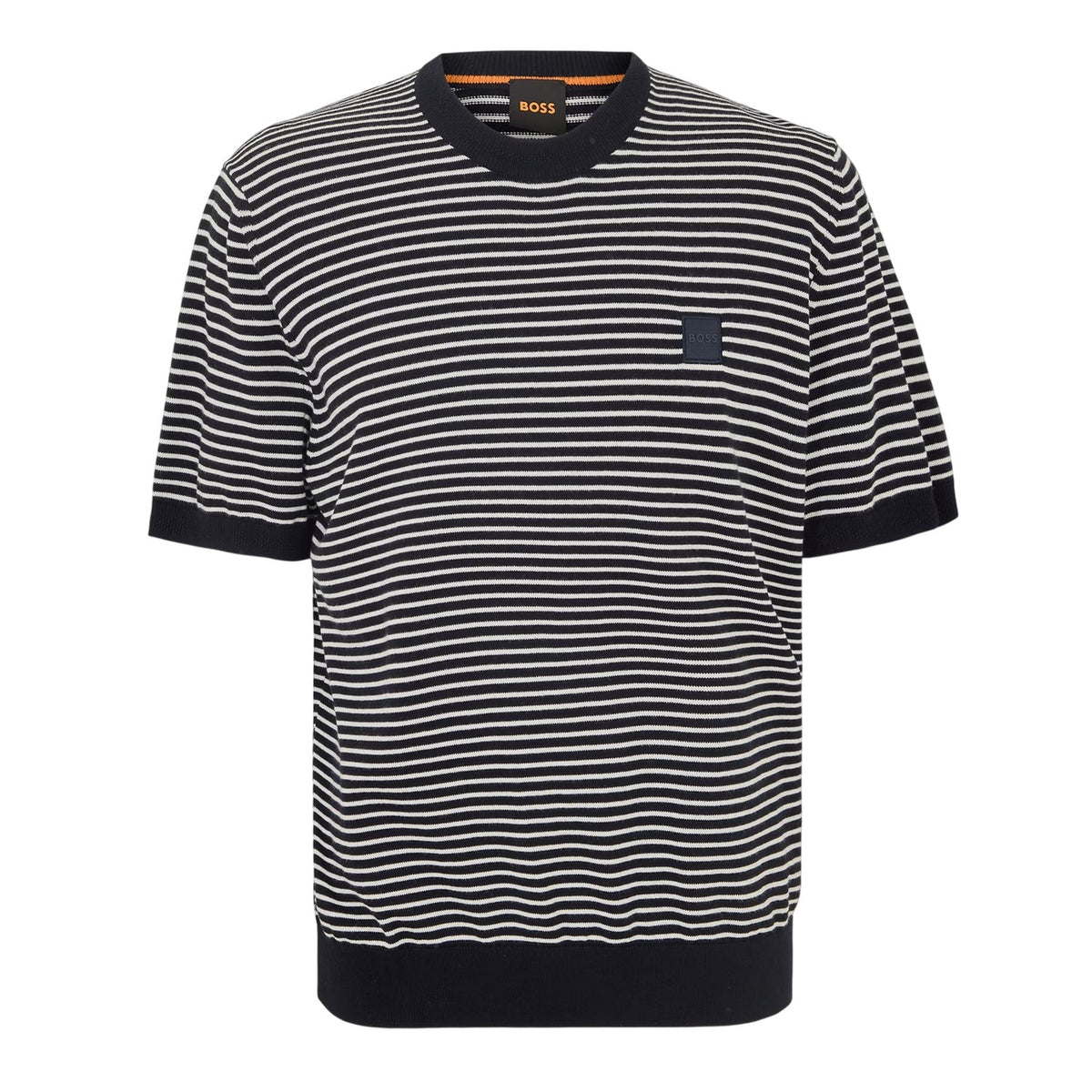 Dark Blue - Front - Boss Mens Kanache Striped Crew Neck Short-Sleeved Sweatshirt