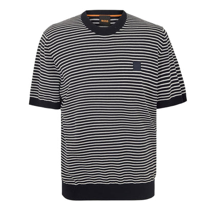 Dark Blue - Front - Boss Mens Kanache Striped Crew Neck Short-Sleeved Sweatshirt