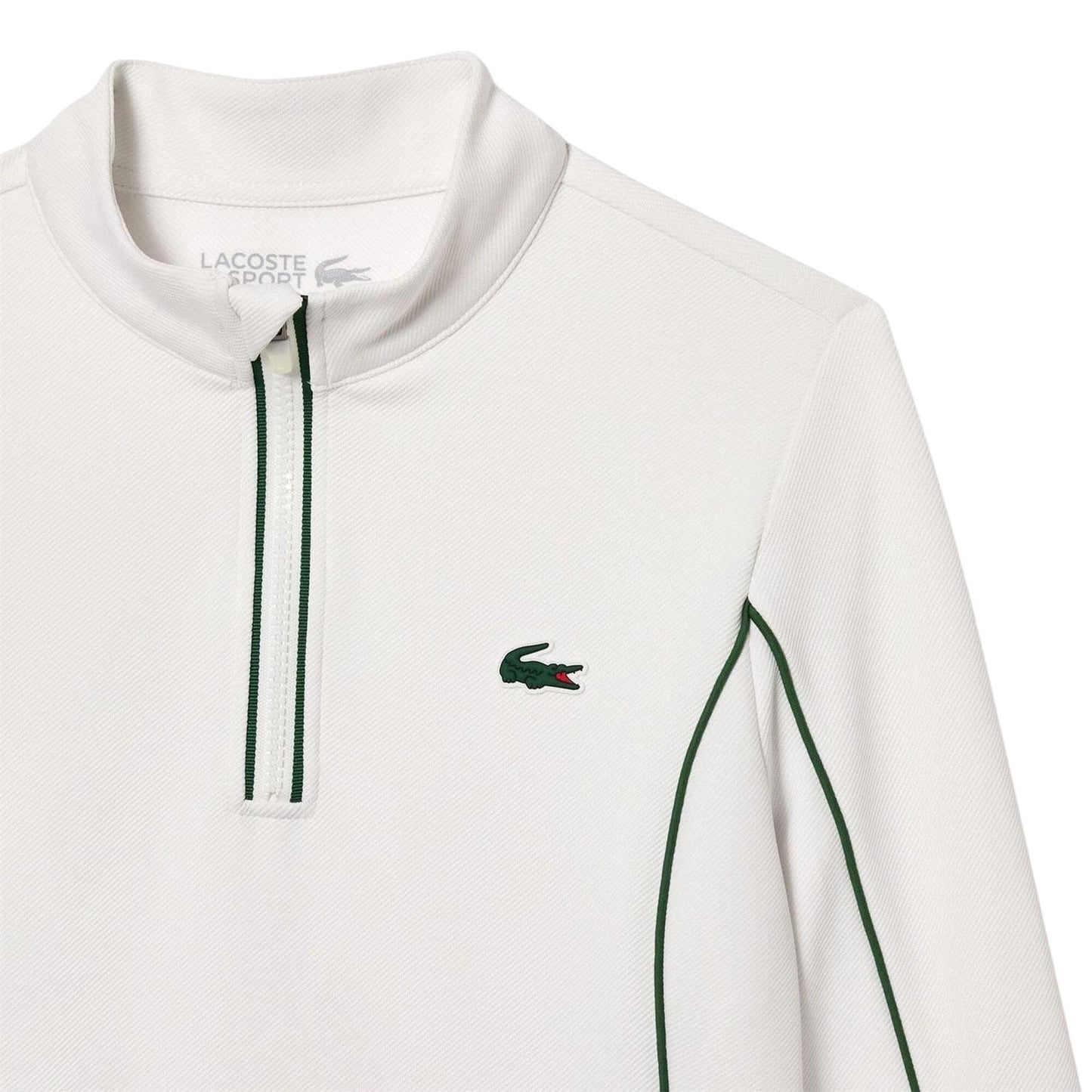 White-Green - Side - Lacoste Womens-Ladies Quarter Zip Tennis Sweatshirt
