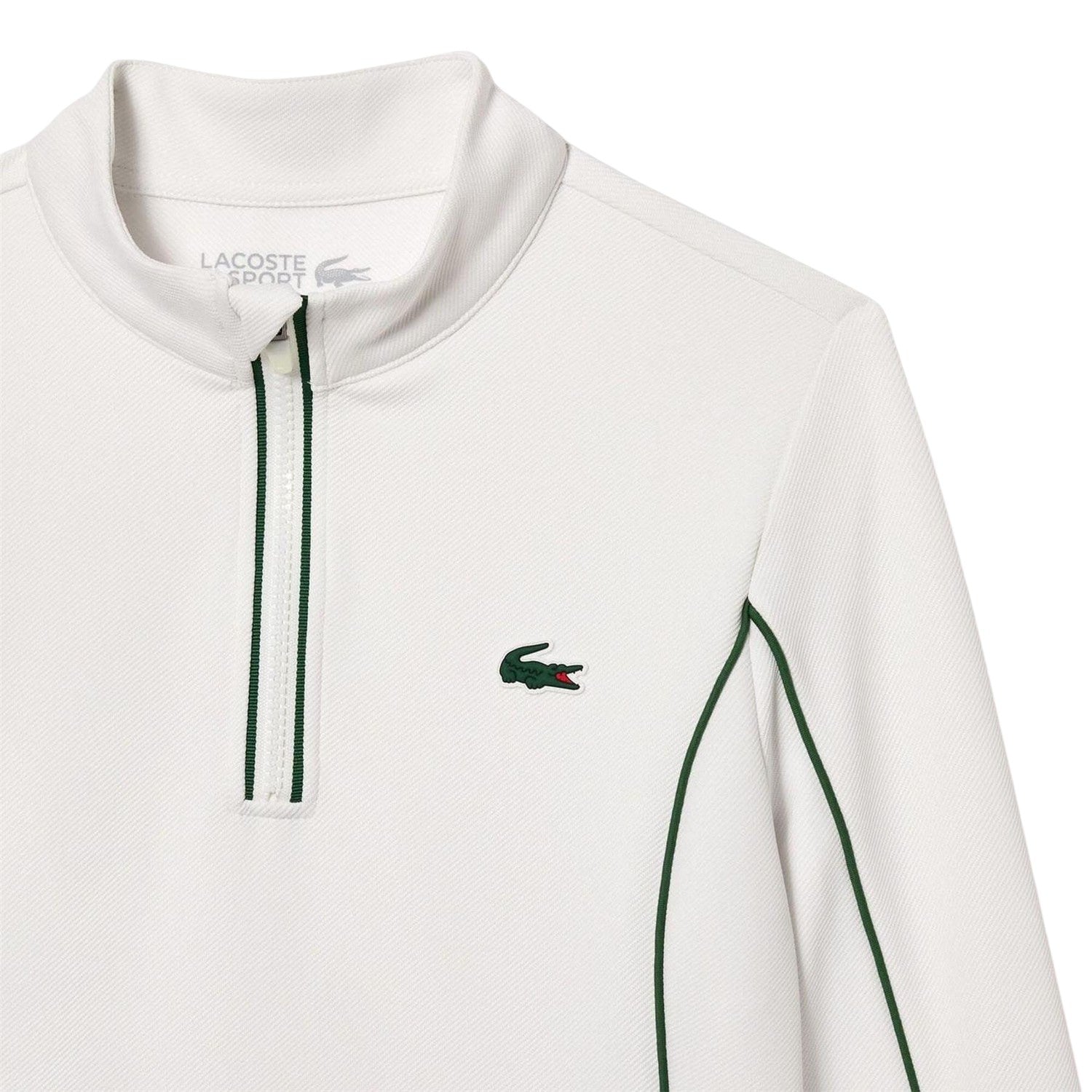 White-Green - Side - Lacoste Womens-Ladies Quarter Zip Tennis Sweatshirt