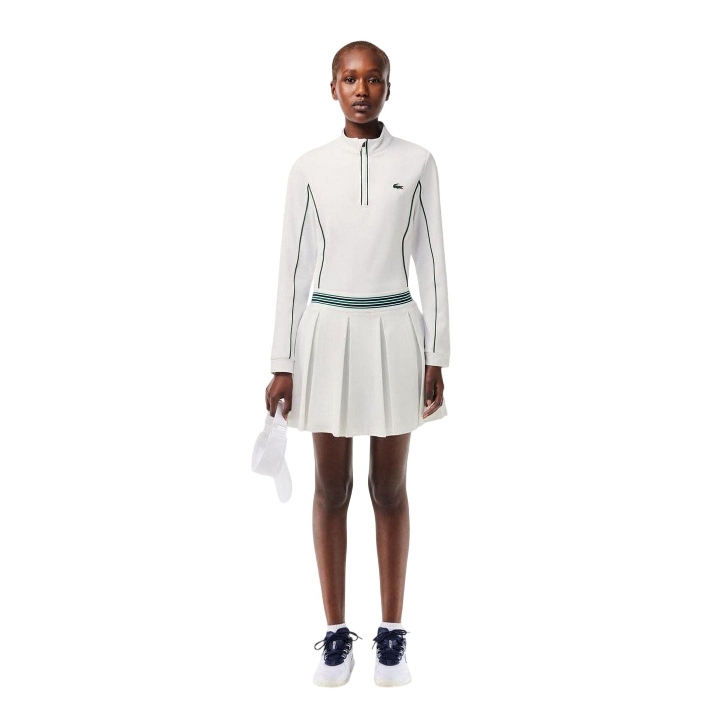 White-Green - Lifestyle - Lacoste Womens-Ladies Quarter Zip Tennis Sweatshirt