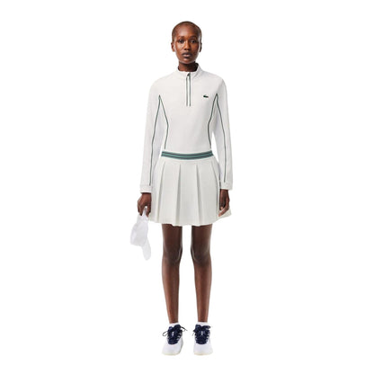 White-Green - Lifestyle - Lacoste Womens-Ladies Quarter Zip Tennis Sweatshirt
