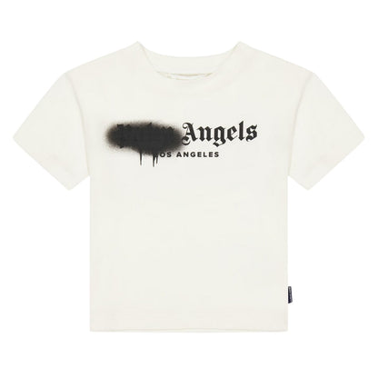 White-Black - Front - Palm Angels Childrens-Kids Spray Logo T-Shirt