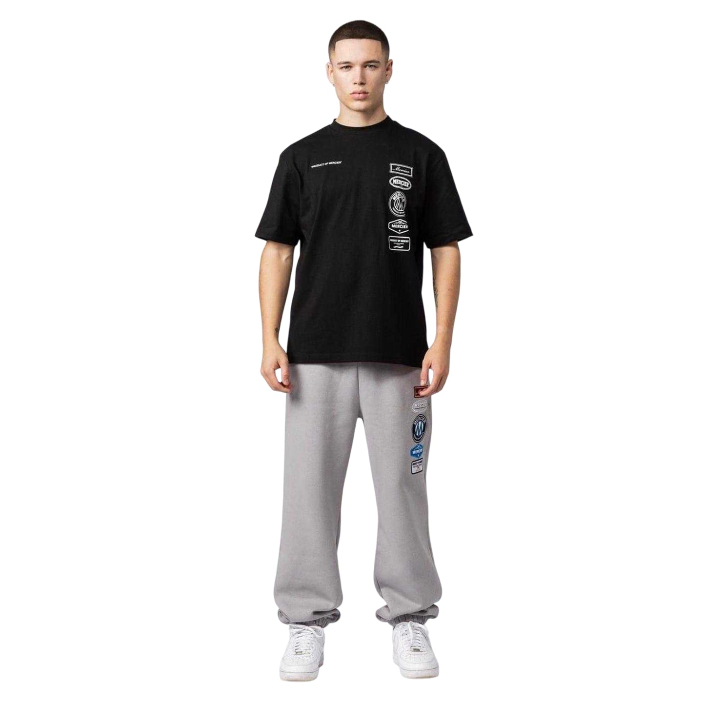Black - Side - Mercier Mens 2.0 Badge Crew Neck Oversized T-Shirt