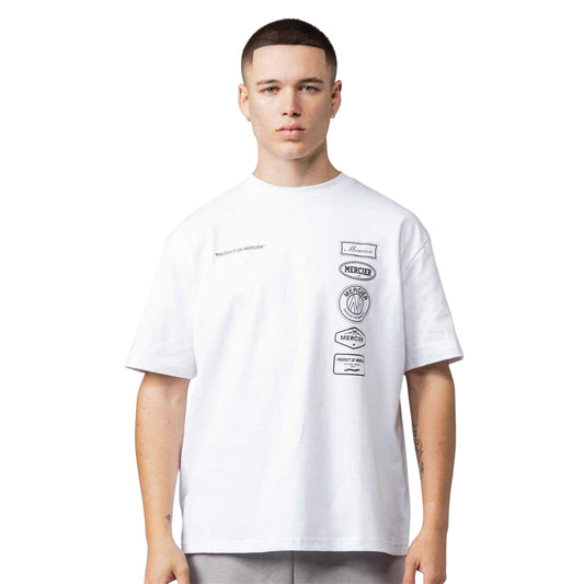 White - Front - Mercier Mens 2.0 Badge Crew Neck Oversized T-Shirt
