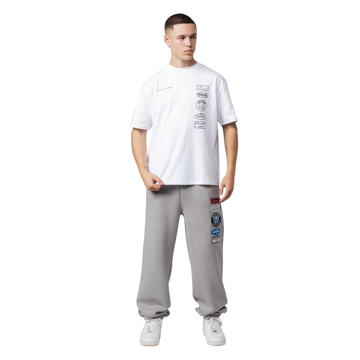 White - Side - Mercier Mens 2.0 Badge Crew Neck Oversized T-Shirt