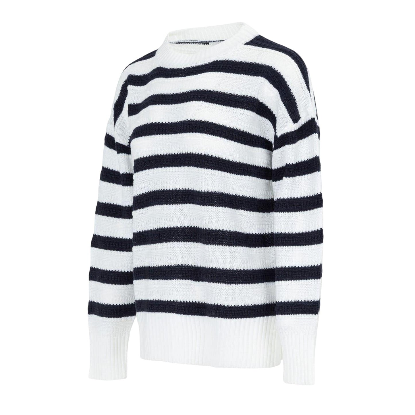 Black-White - Side - Miso Womens-Ladies Stripe Knitted Relaxed Fit Jumper
