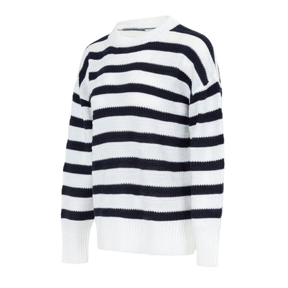 Black-White - Side - Miso Womens-Ladies Stripe Knitted Relaxed Fit Jumper